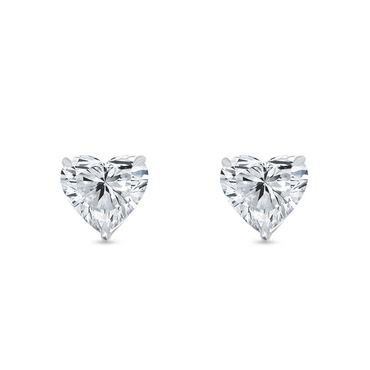 Diamond Solitaire Heart-Shaped Studs 2.01 Carat in White Gold