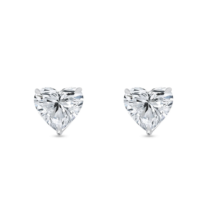 Diamond Solitaire Heart-Shaped Studs 2.01 Carat in White Gold