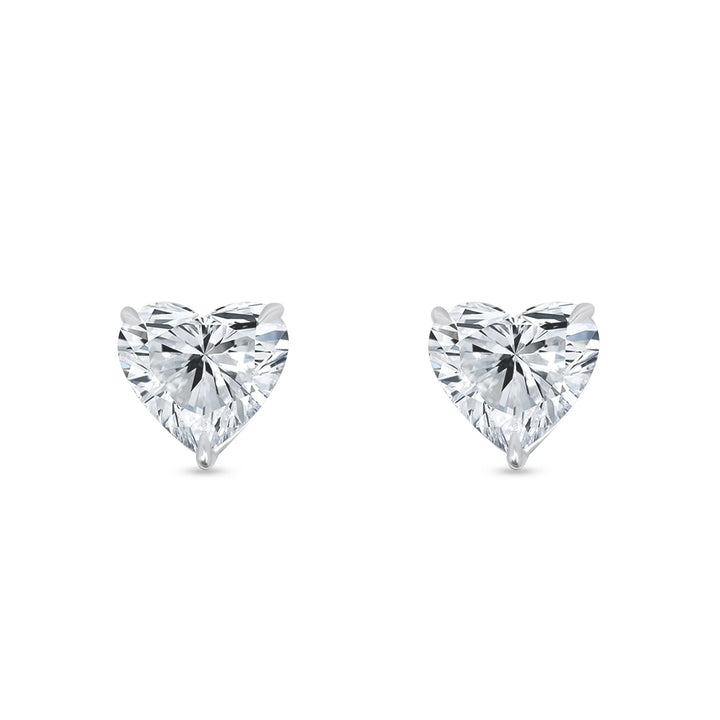 2.01 ct Solitaire Diamond Heart-Shaped Studs in 14K White Gold