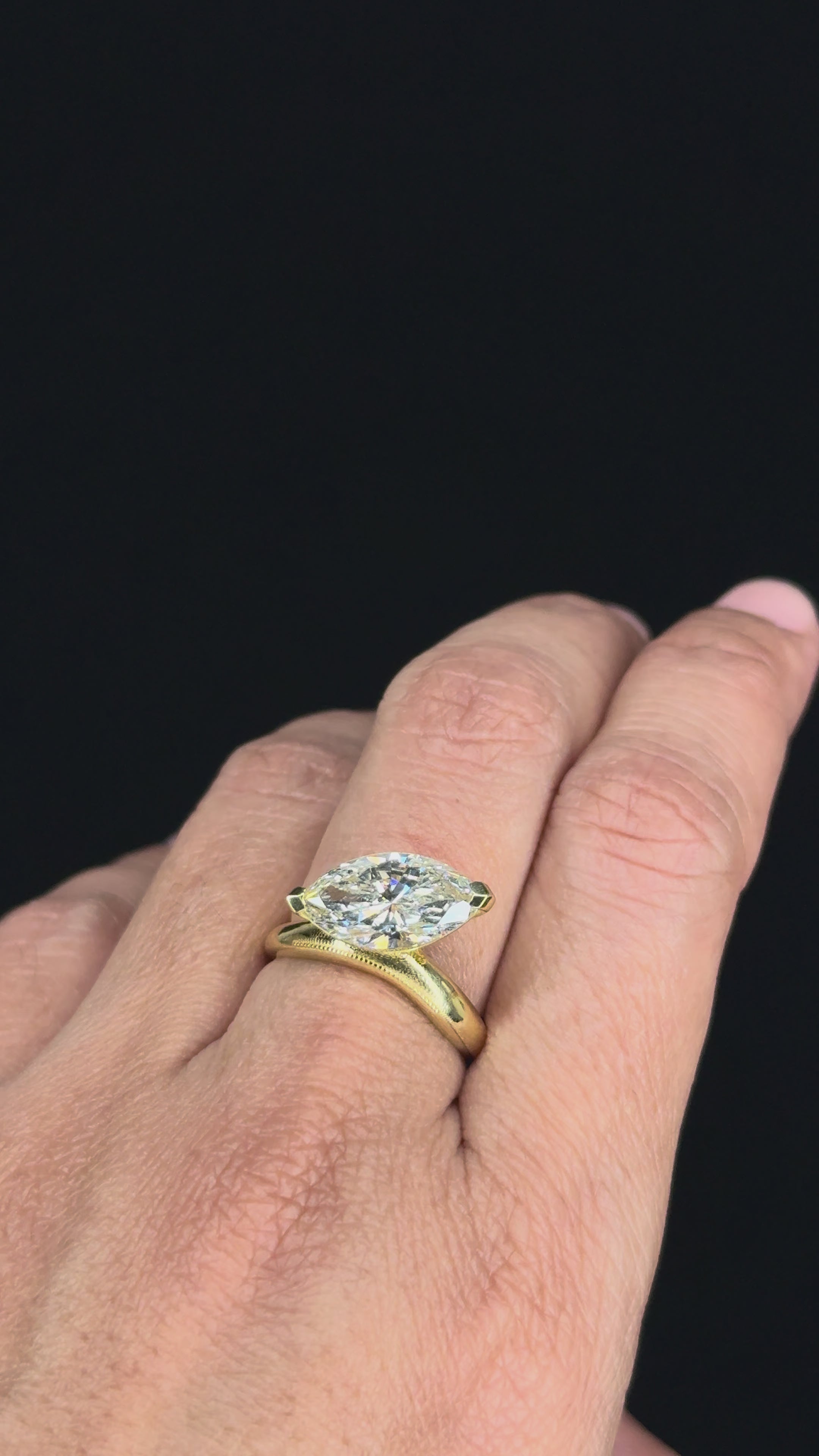 3.17 ct Solitaire Marquise Diamond Engagement Ring in 18K Yellow Gold - GIA Certified