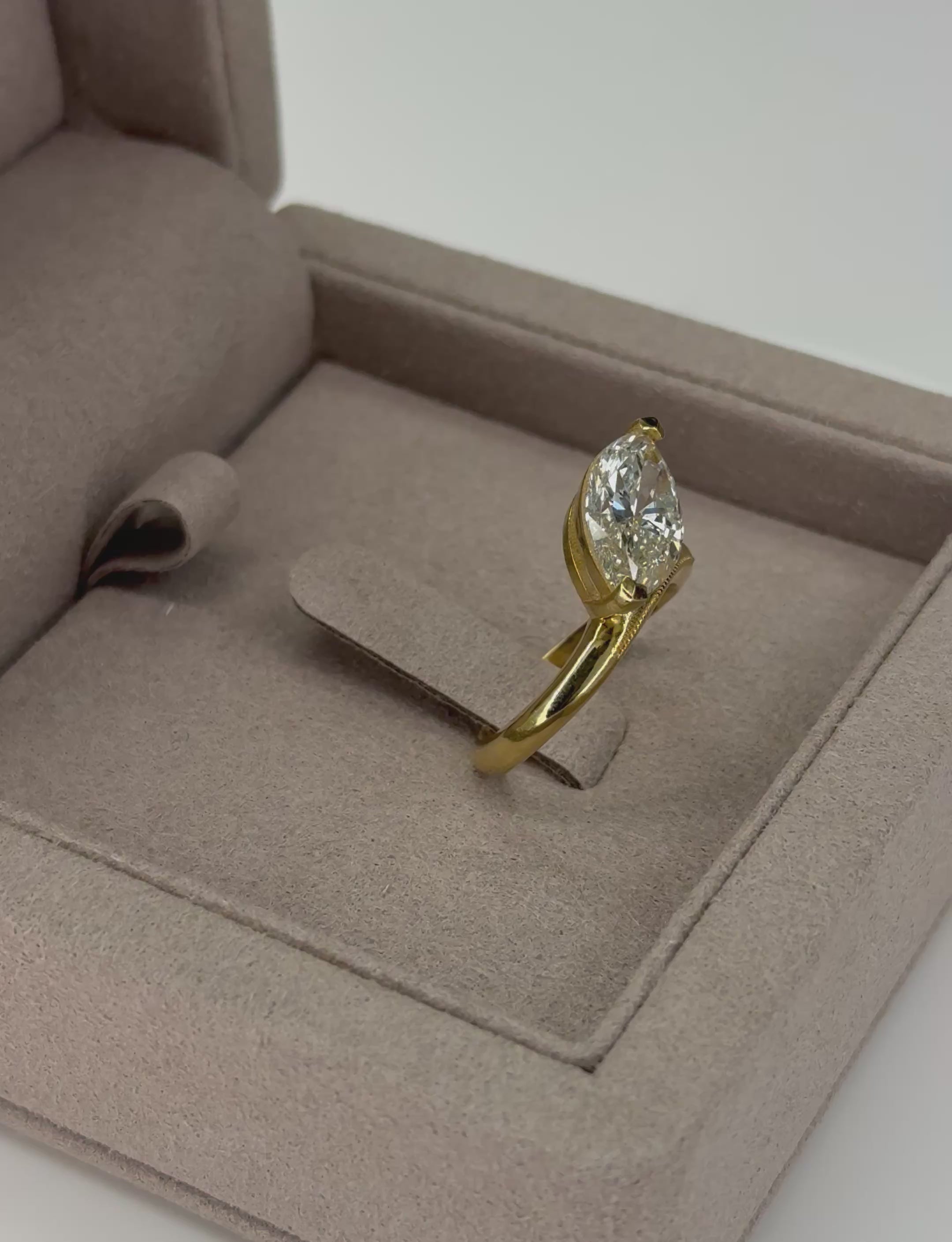 3.17 ct Solitaire Marquise Diamond Engagement Ring in 18K Yellow Gold - GIA Certified