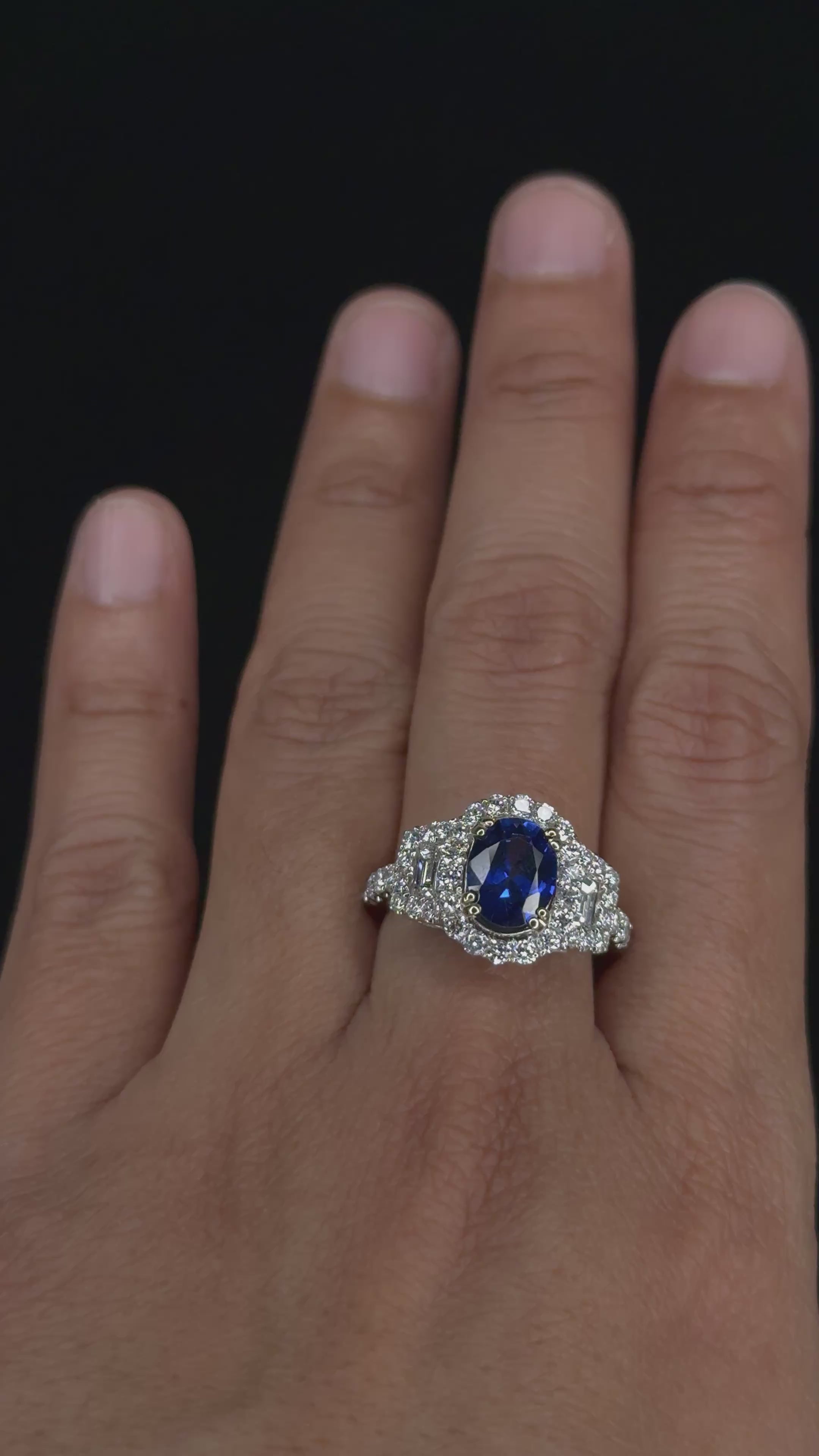 1.78 ct Sapphire Gemstone & 1.50 ct Diamond Ring in 14K White Gold