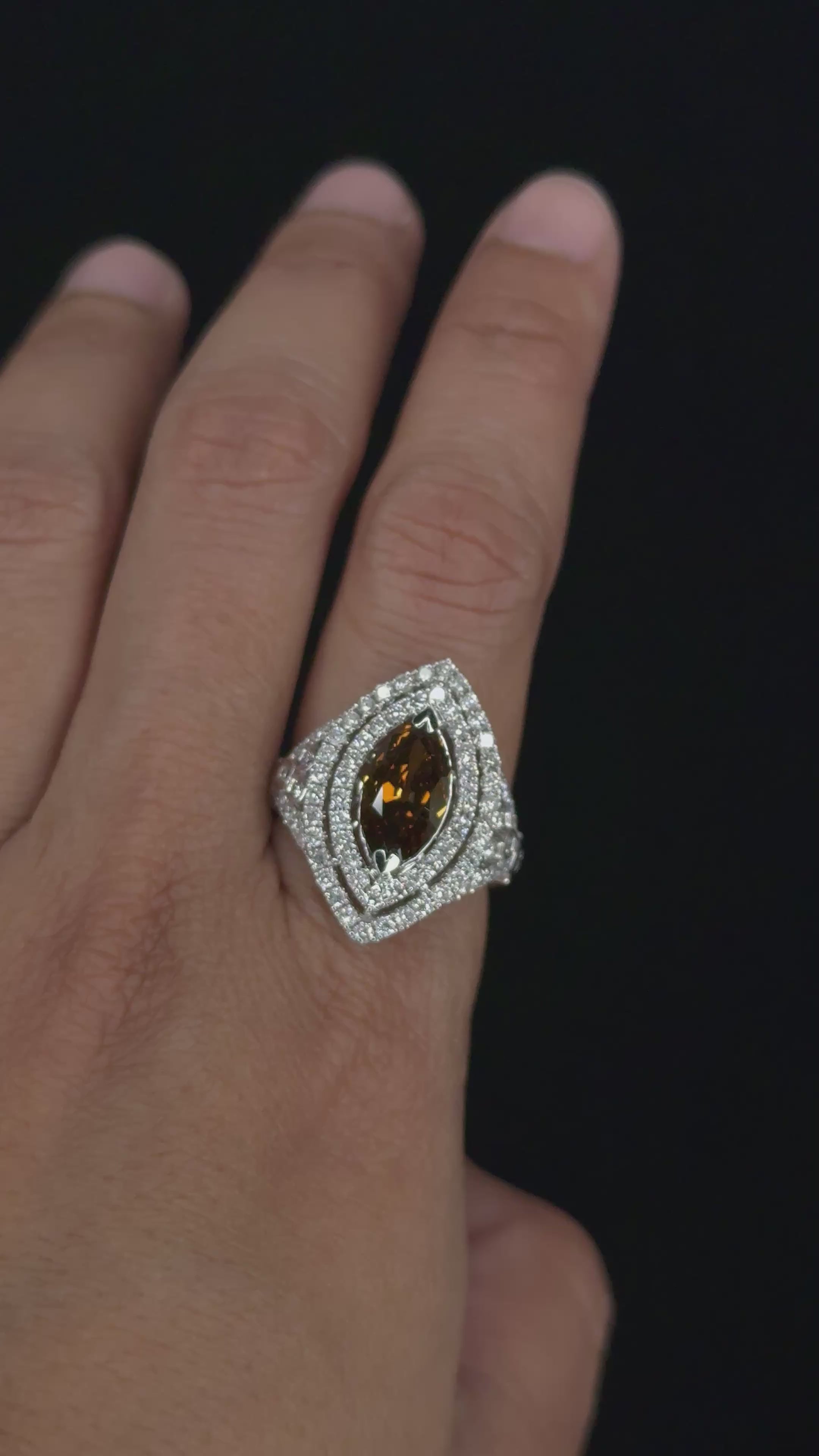 4.19 ctw Solitaire Brown Marquise Diamond Engagement Ring in 14K White Gold (2.44 ct Center - GIA Certified)