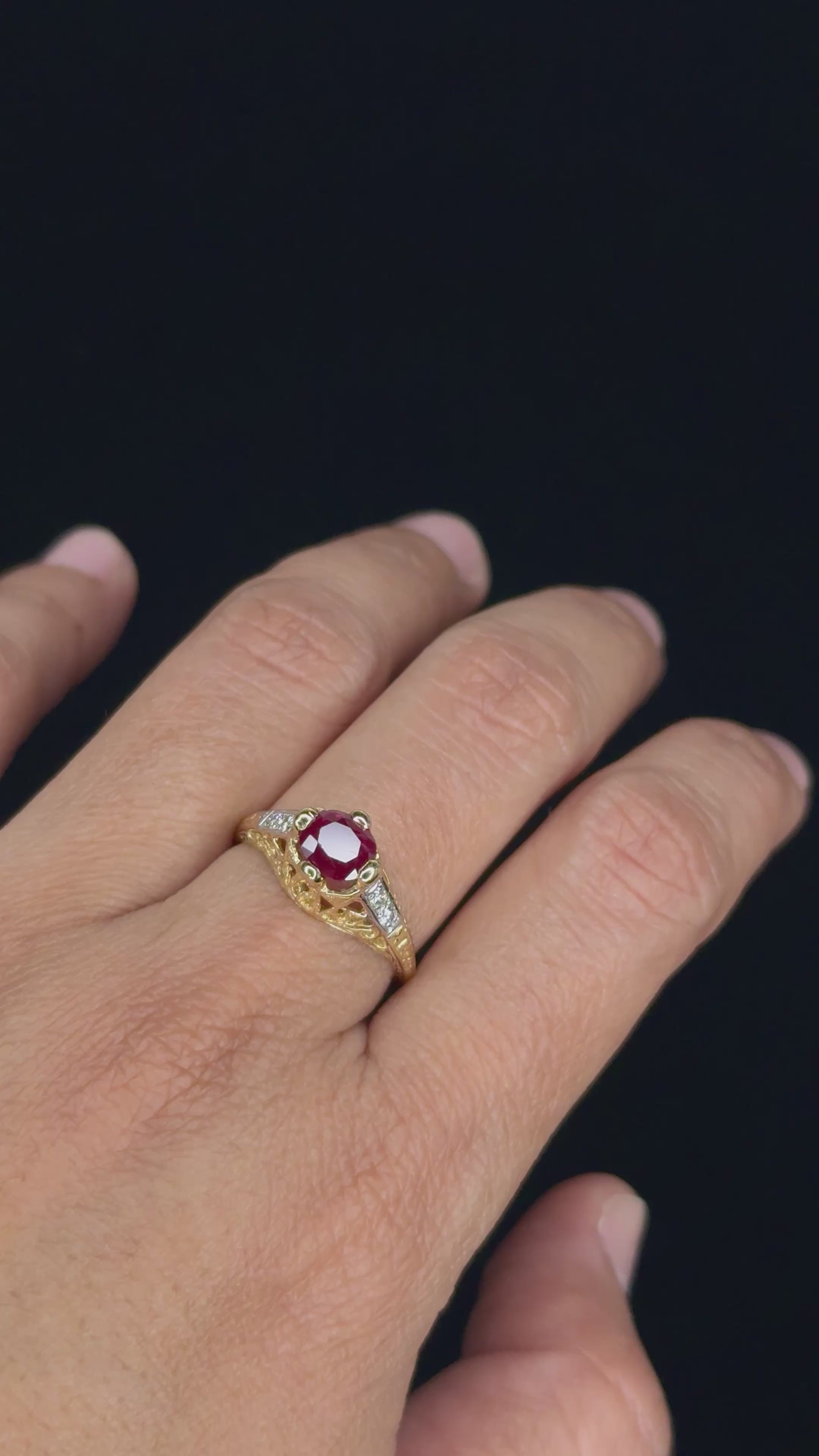 0.75 ct Ruby & 0.05 ct Diamond Ring in 14K Yellow Gold