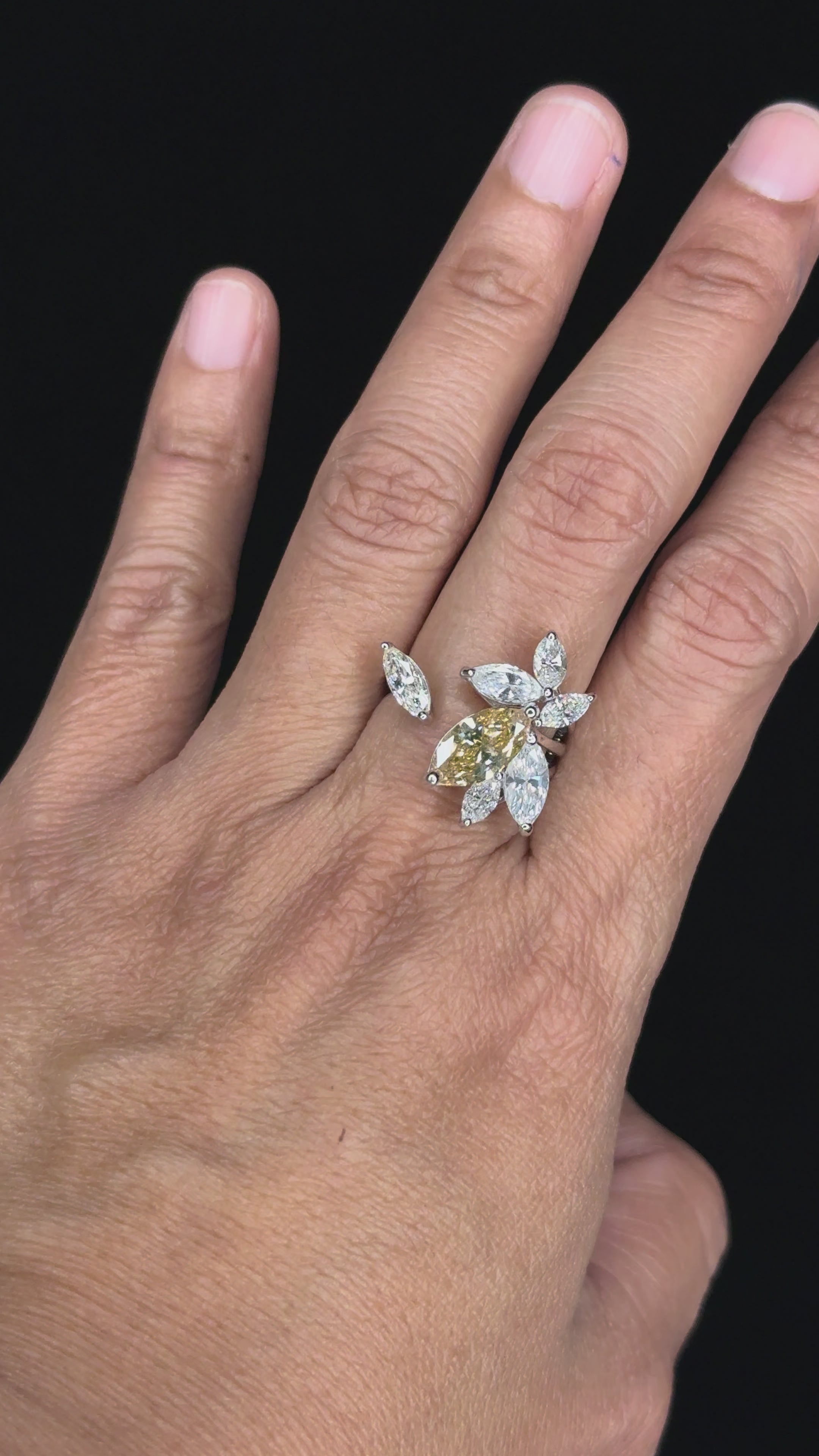 3.80 ctw Solitaire Marquise Diamond Cluster Ring in 18K White Gold