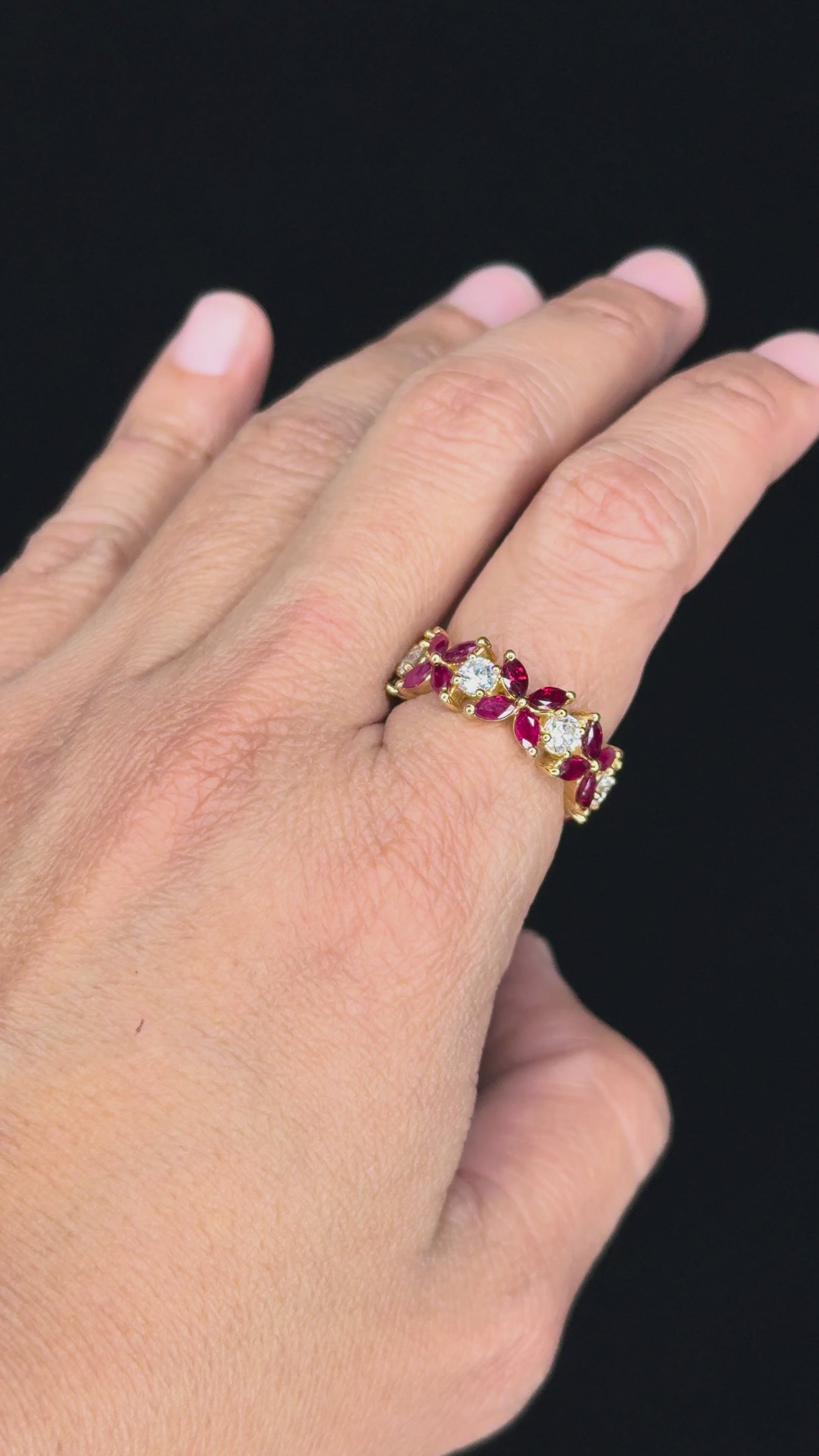 3.28 ct Ruby & 1.35 ct Diamond Band Ring in 18K Yellow Gold