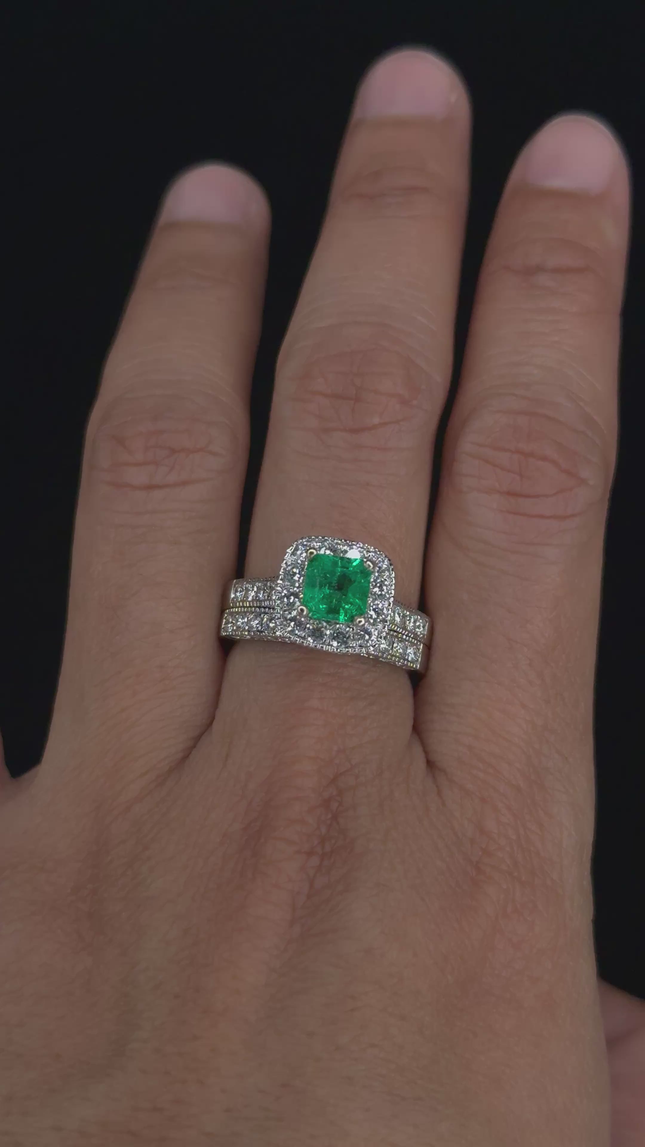 1.03 ct Emerald Gemstone & 0.90 ct Diamond Ring in 14K White Gold