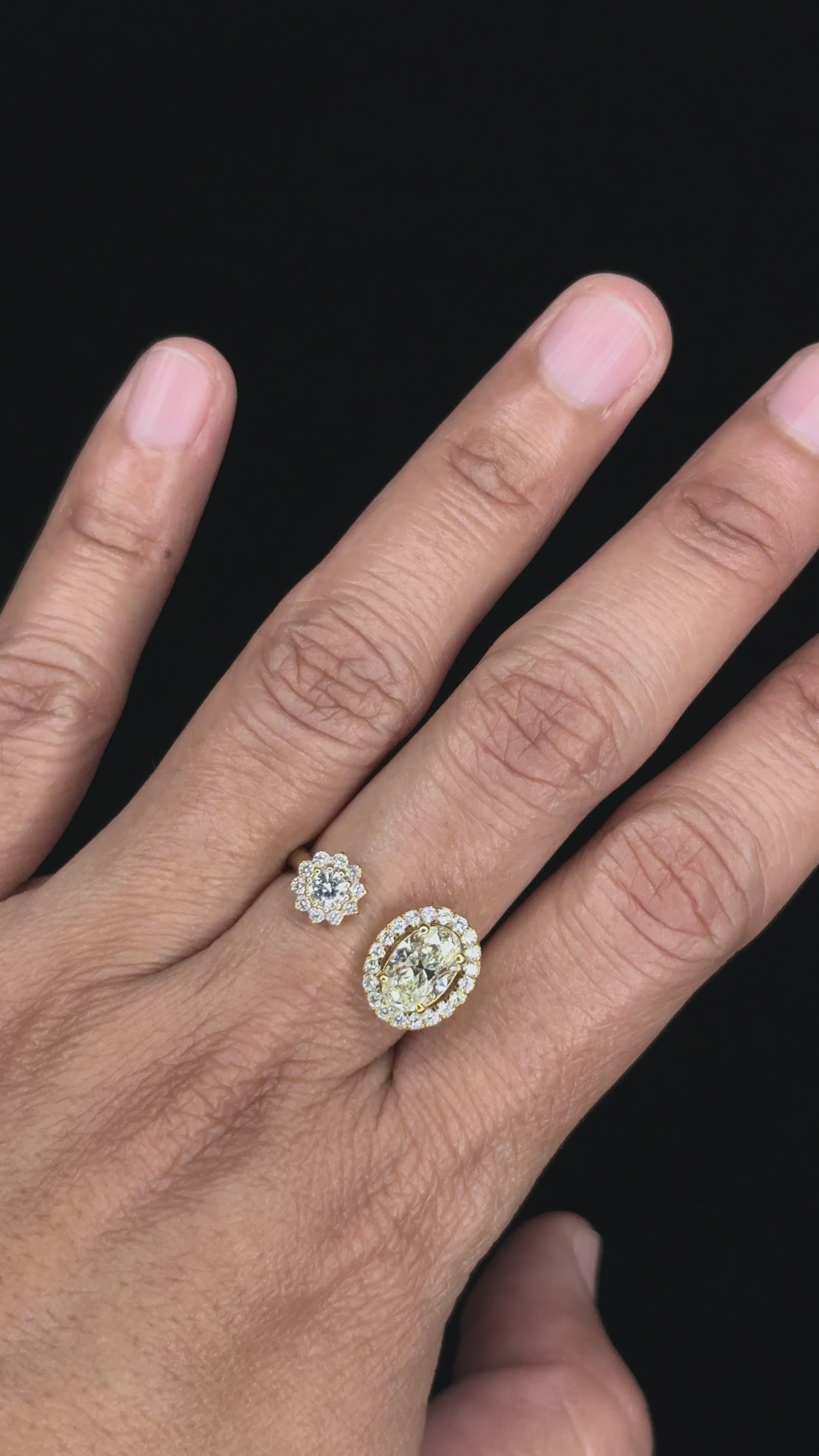 1.63 ctw Two-Stone Ring with Fancy Yellow Oval Diamond & Round Diamond