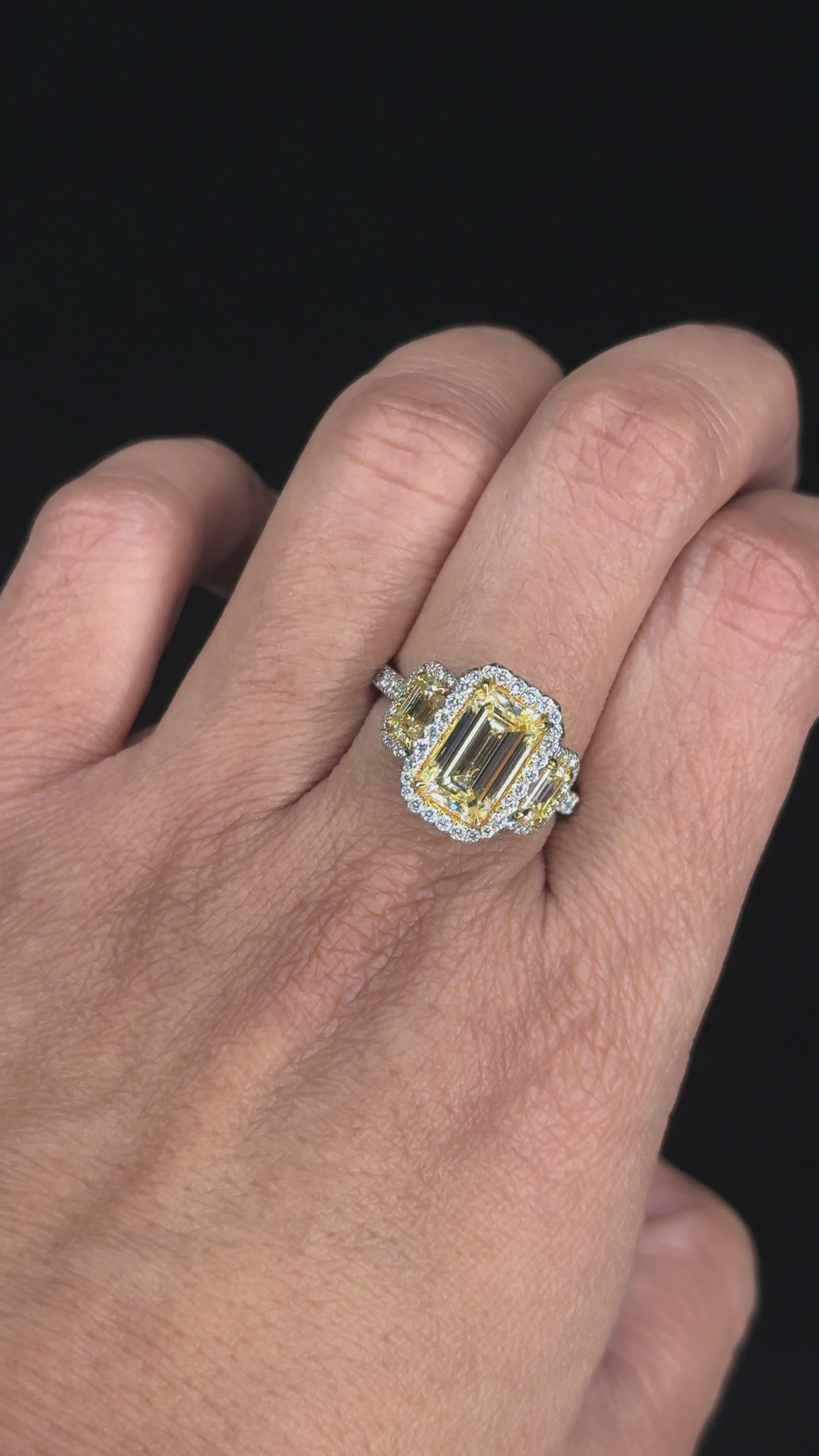 3.74 ctw Solitaire Emerald Cut Fancy Yellow Diamond Ring (2.35 ct Center - EGL Certified)