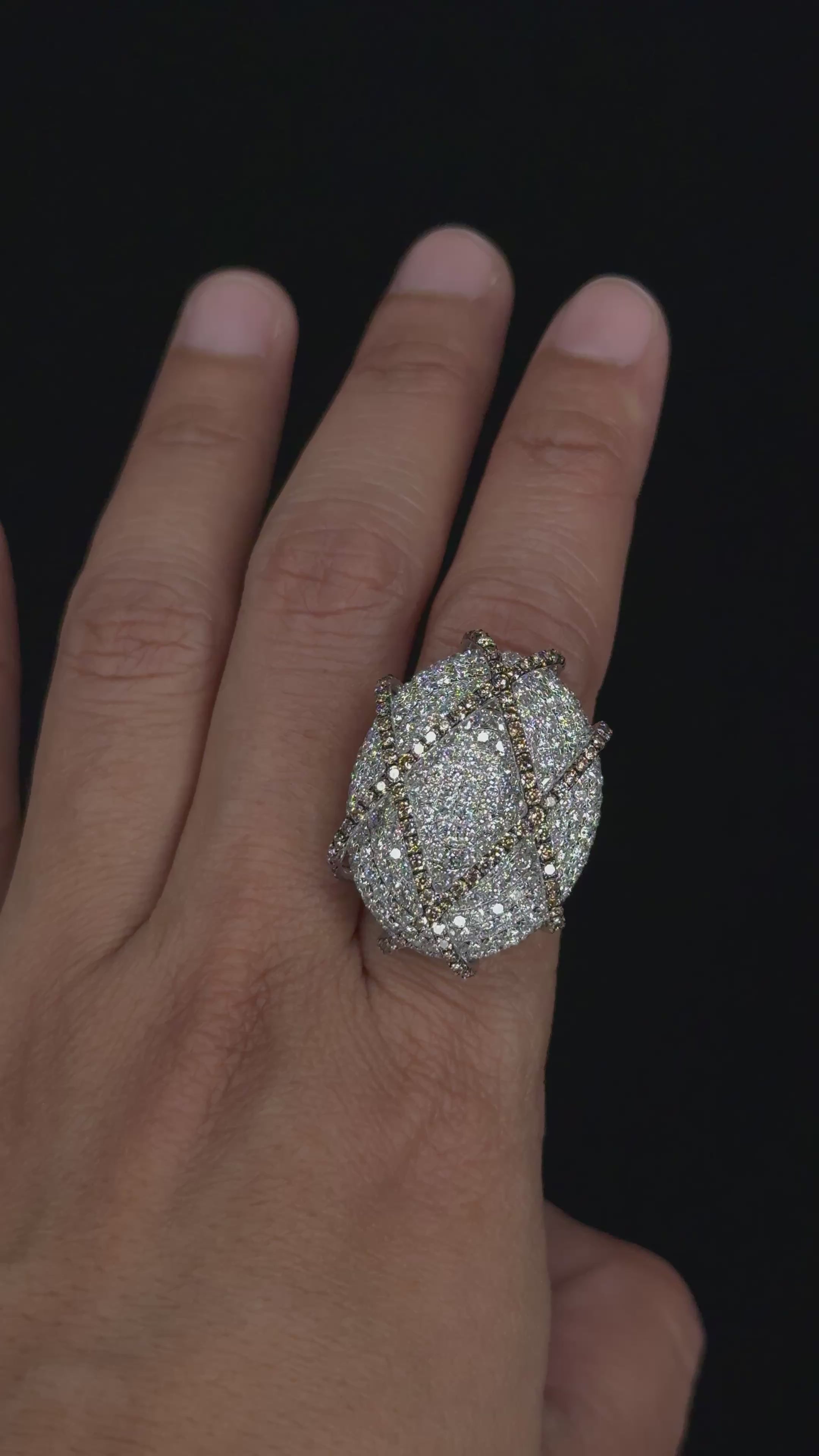 5.90 ctw White & Brown Diamond Cocktail Ring in 14K White Gold
