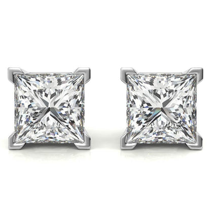 Certified Solitaire Princess Cut Diamond Studs 4.03 Carat in White Gold