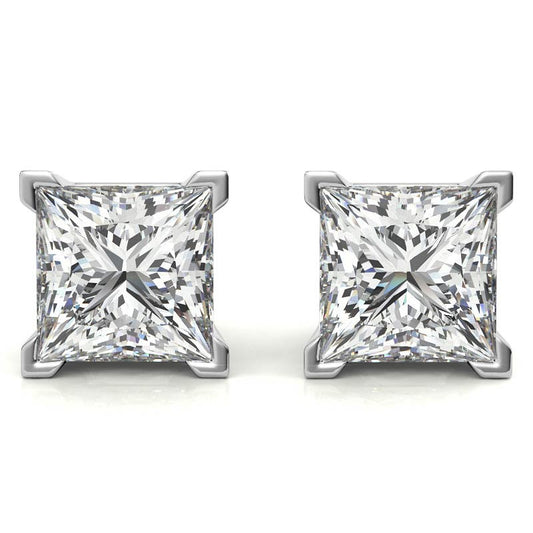 Certified Solitaire Princess Cut Diamond Studs 4.03 Carat in White Gold