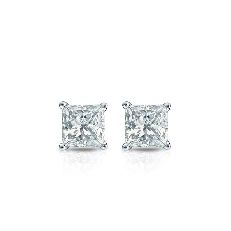 Certified Solitaire Princess Cut Diamond Studs 1.80 Carat in White Gold