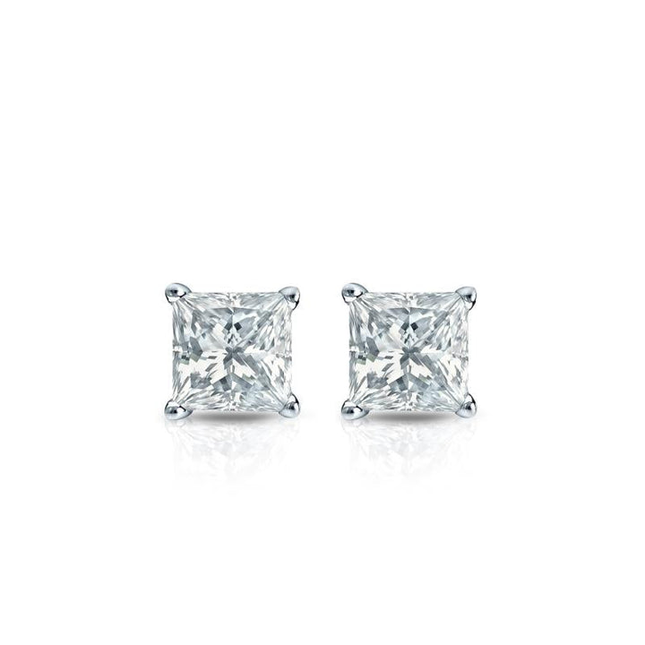 1.80 ctw Princess Cut Diamond Solitaire Studs in 18K White Gold - EGL Certified