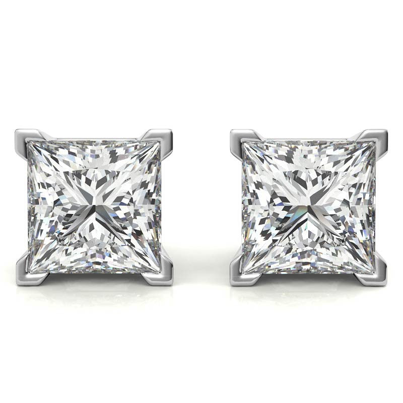 4.03 ctw Solitaire Princess Cut Diamond Studs in 18K White Gold - EGL Certified