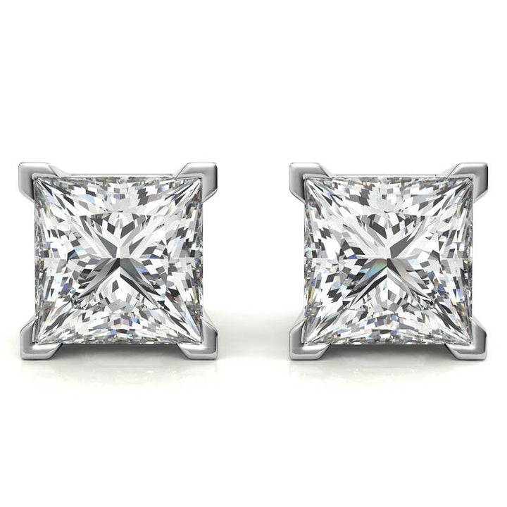 4.03 ctw Solitaire Princess Cut Diamond Studs in 18K White Gold - EGL Certified