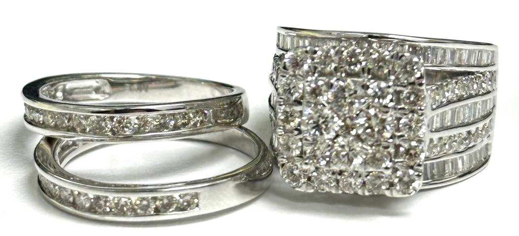 3.23 ct Cluster Diamond Engagement Ring & Wedding Band in 14K White Gold