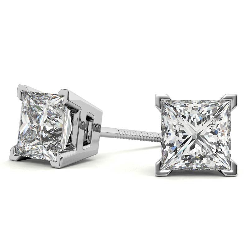 4.03 ctw Solitaire Princess Cut Diamond Studs in 18K White Gold - EGL Certified