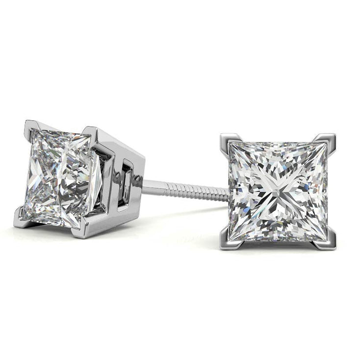 4.03 ctw Solitaire Princess Cut Diamond Studs in 18K White Gold - EGL Certified