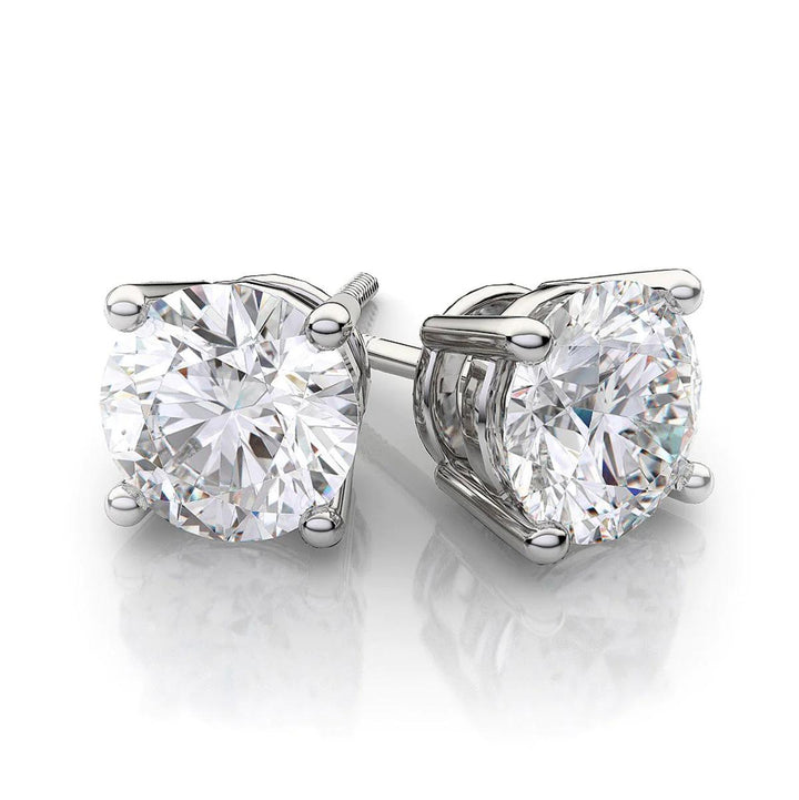 3.05 ct Round Diamond Solitaire Studs in 18K White Gold